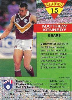 1994 Select AFL #15 Matthew Kennedy Back